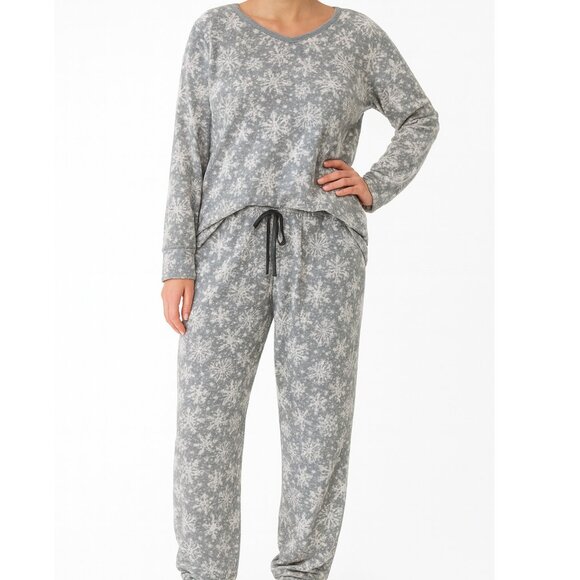 Womens Nautica Fleece Pajama Set Snowflake Print Winter Loungewear Comfy Soft M - Picture 1 of 12